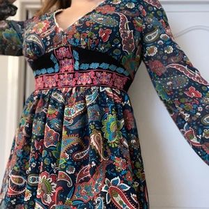 Long sleeve bohemian short flowy dress embroidery